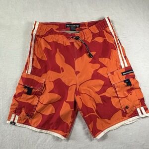 Abercrombie & Fitch Vtg 90's Orange & Red Floral Hawaiian Board Shorts L